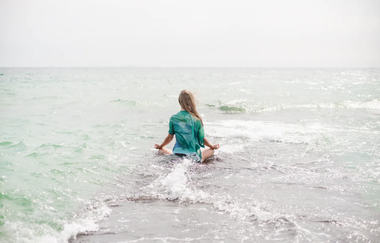 Photo wallpaper sea, girl, blonde, yoga, surf