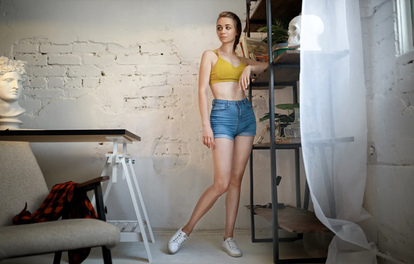 Photo wallpaper girl, shorts, model, sneakers, slim