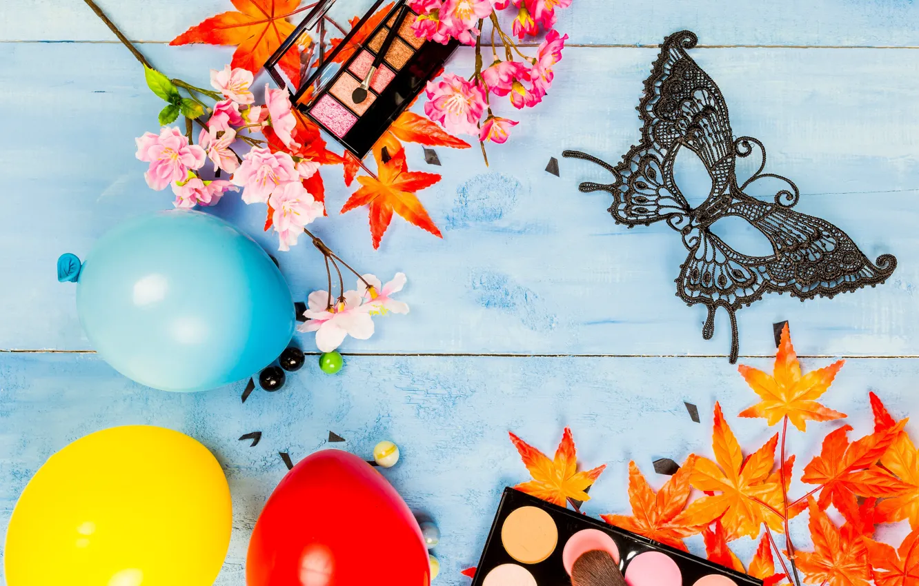 Photo wallpaper leaves, flowers, style, shadow, makeup, mask, carnival, style