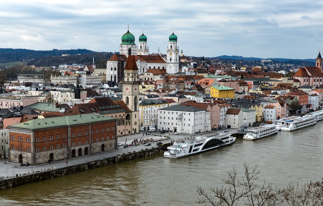 Photo wallpaper river, Germany, Bayern, panorama, The Danube, Passau, St. Stephen 's Cathedral