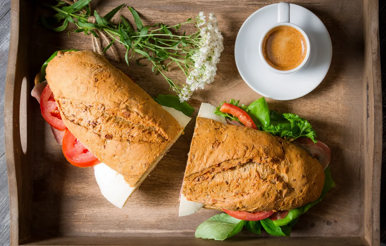 Photo wallpaper flowers, coffee, Breakfast, sandwich