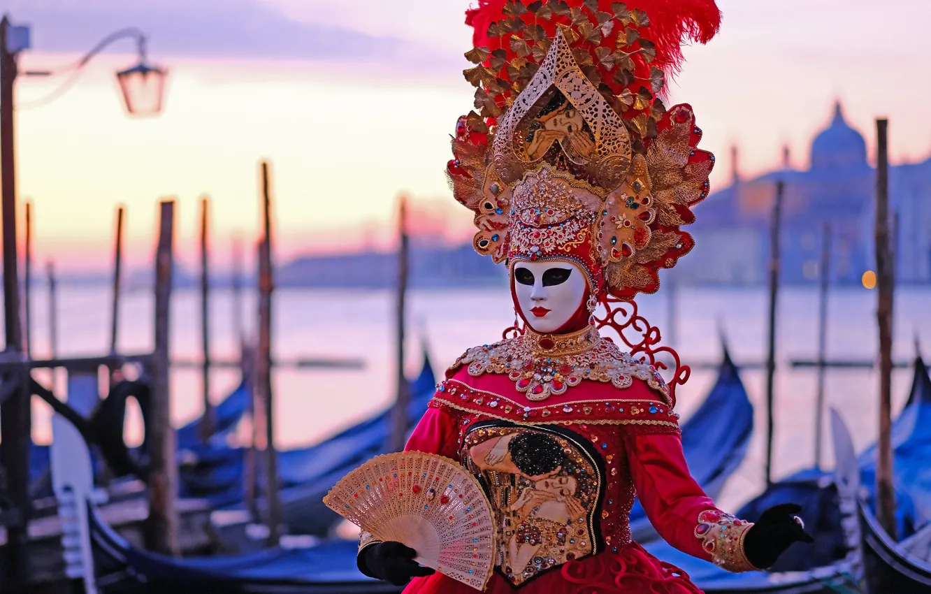 Photo wallpaper style, mask, fan, Italy, costume, Venice, carnival