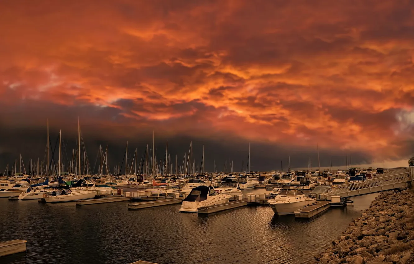 Photo wallpaper the sky, landscape, boat, Marina