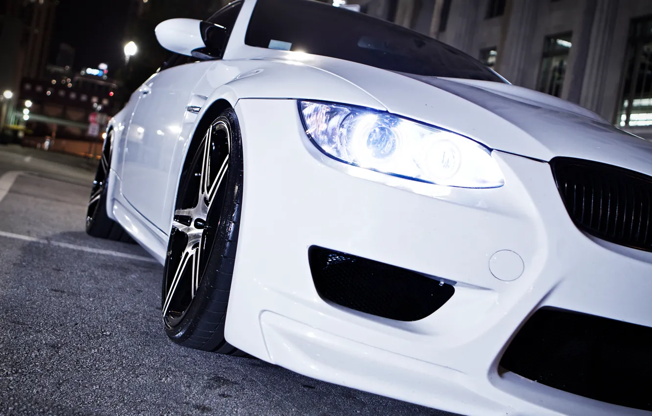 Photo wallpaper white, night, BMW, headlight, BMW, white, e92