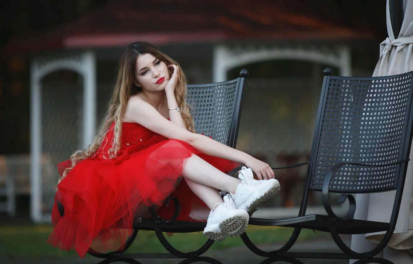 Photo wallpaper girl, background, chair