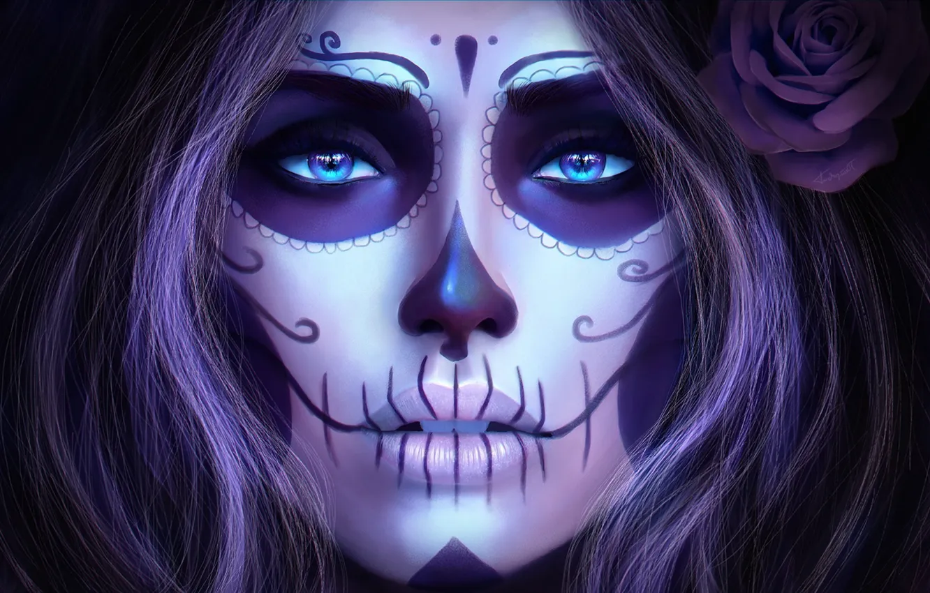 Photo wallpaper look, girl, face, art, Day of the Dead