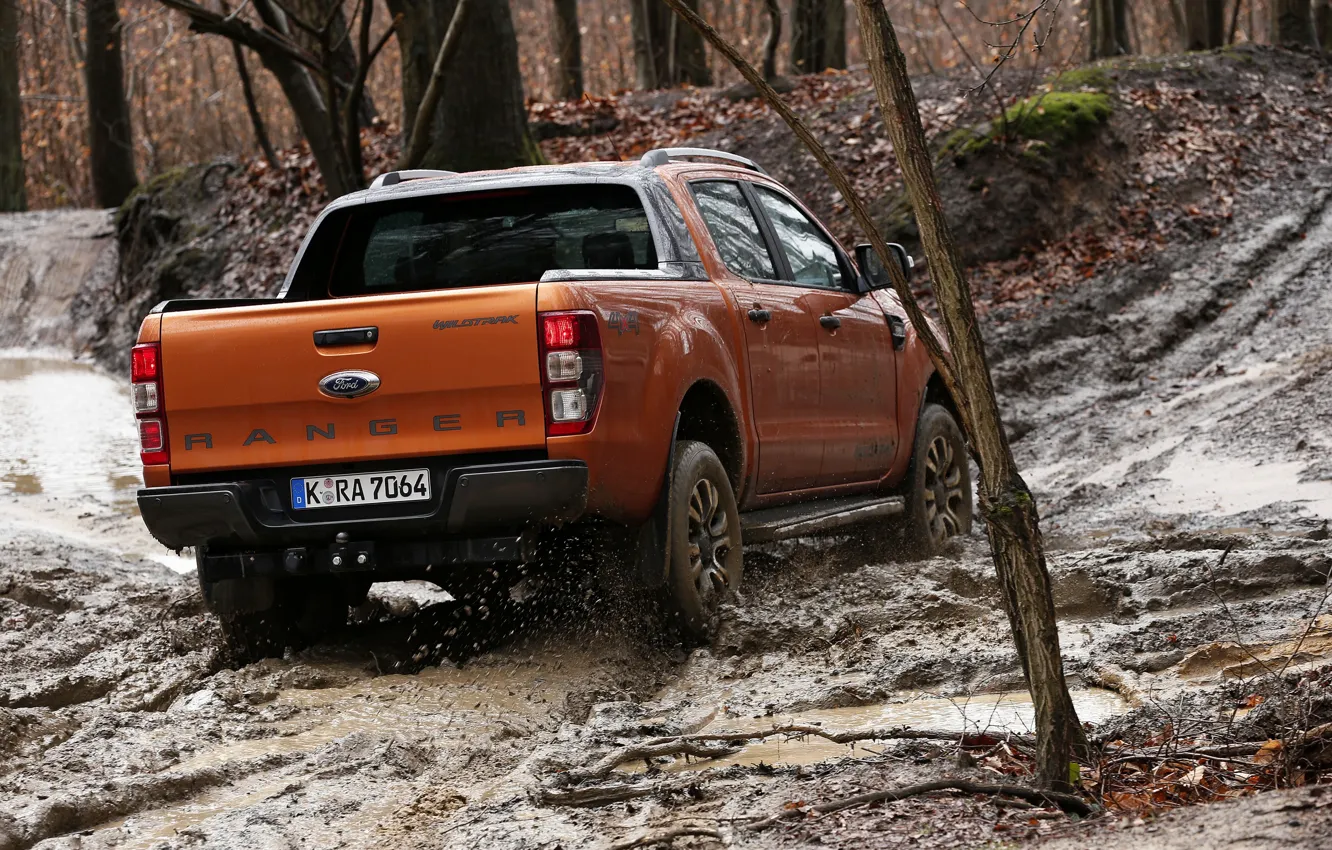 Photo wallpaper forest, trees, Ford, dirt, pickup, Ranger, feed, Wildtrak