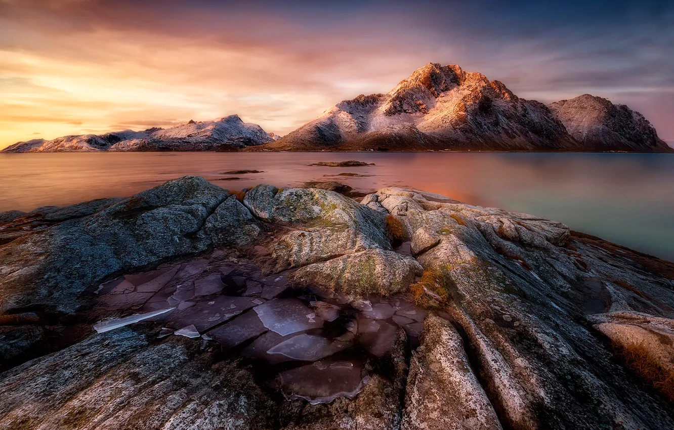Photo wallpaper stones, rocks, ice, Frozen Sunrise