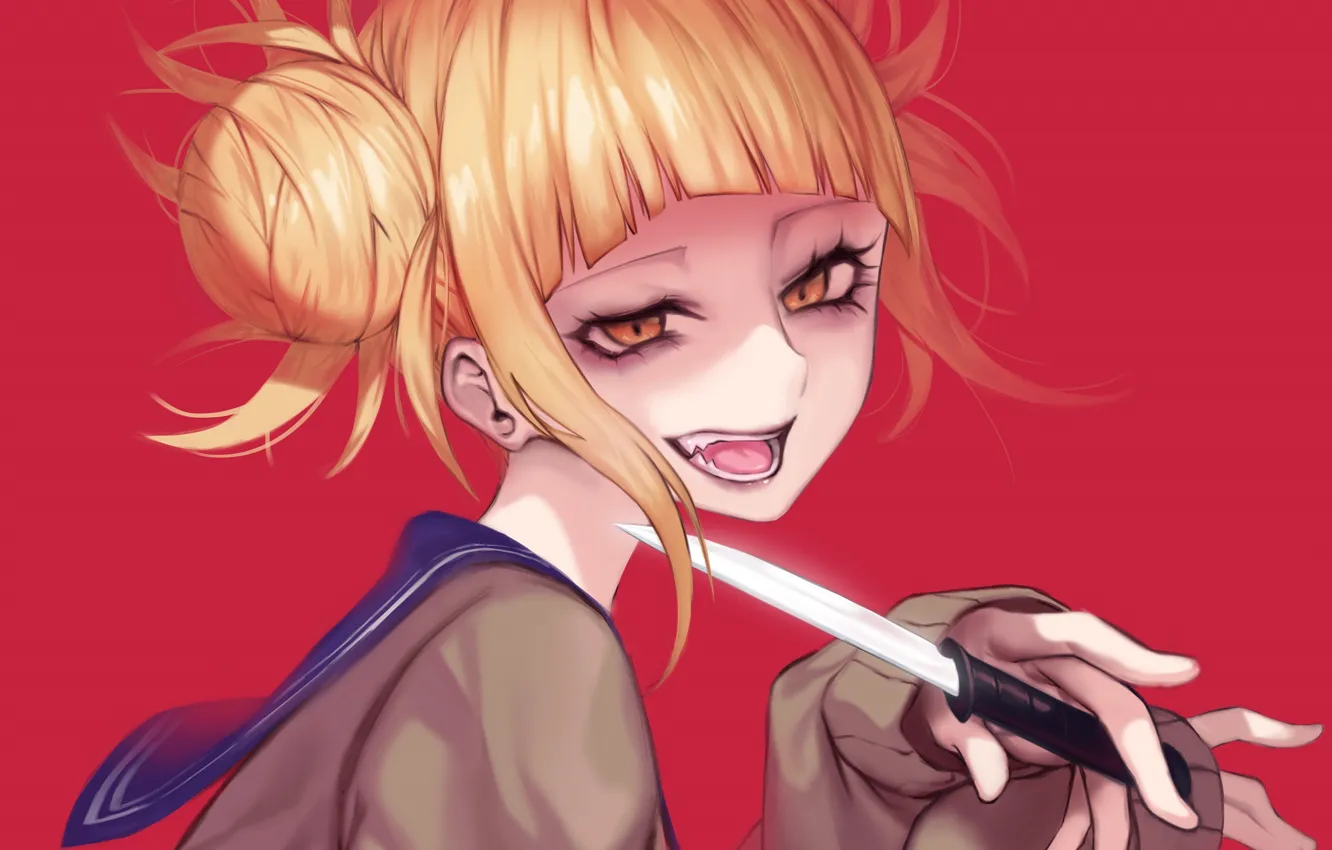 Photo wallpaper girl, knife, red background, My hero Academy, My Hero Academia, Boku No Hero Academy, Toga …
