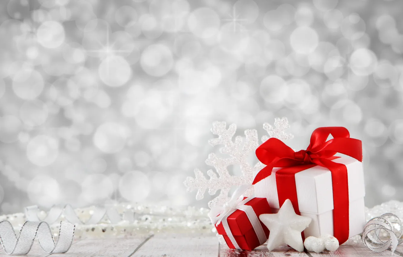 Photo wallpaper stars, decoration, holiday, gift, balls, new year, tape, box