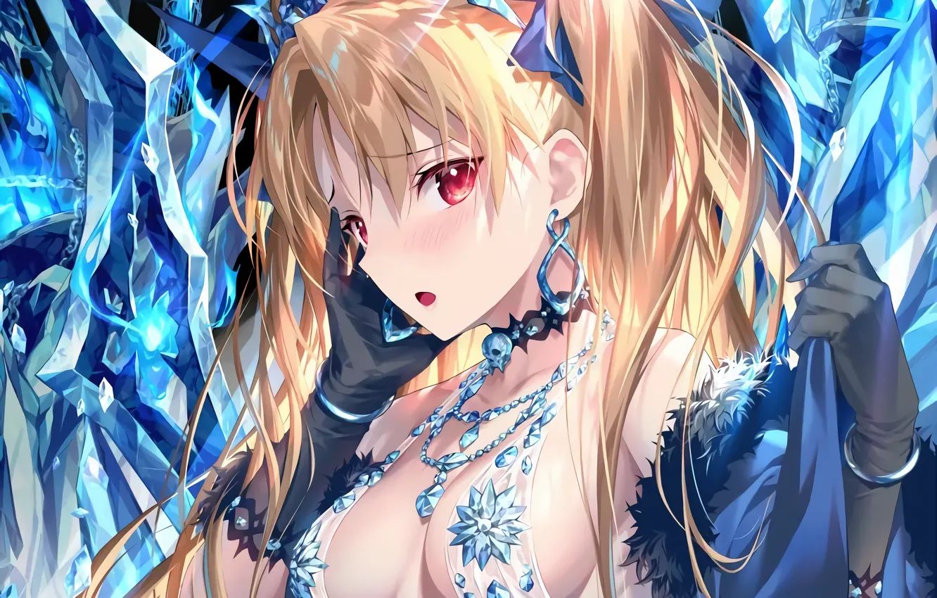 Photo wallpaper girl, sexy, cleavage, long hair, dress, boobs, anime, beautiful