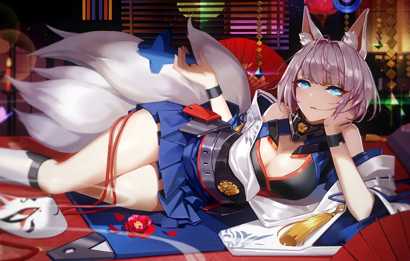 Photo wallpaper girl, sexy, cleavage, blouse, pink hair, boobs, anime, blue eyes