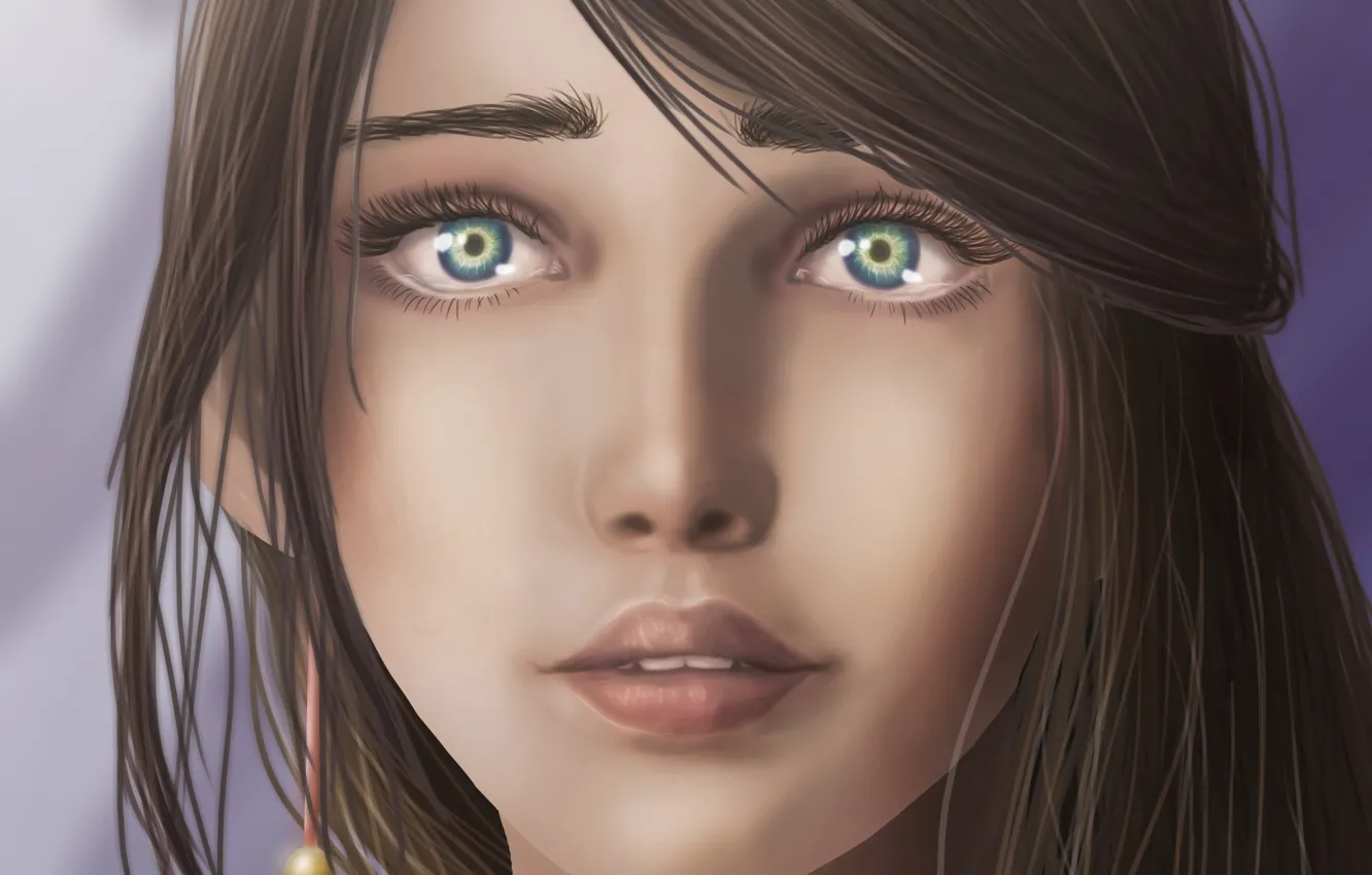 Photo wallpaper look, girl, close-up, face, hair, art, lips, green eyes