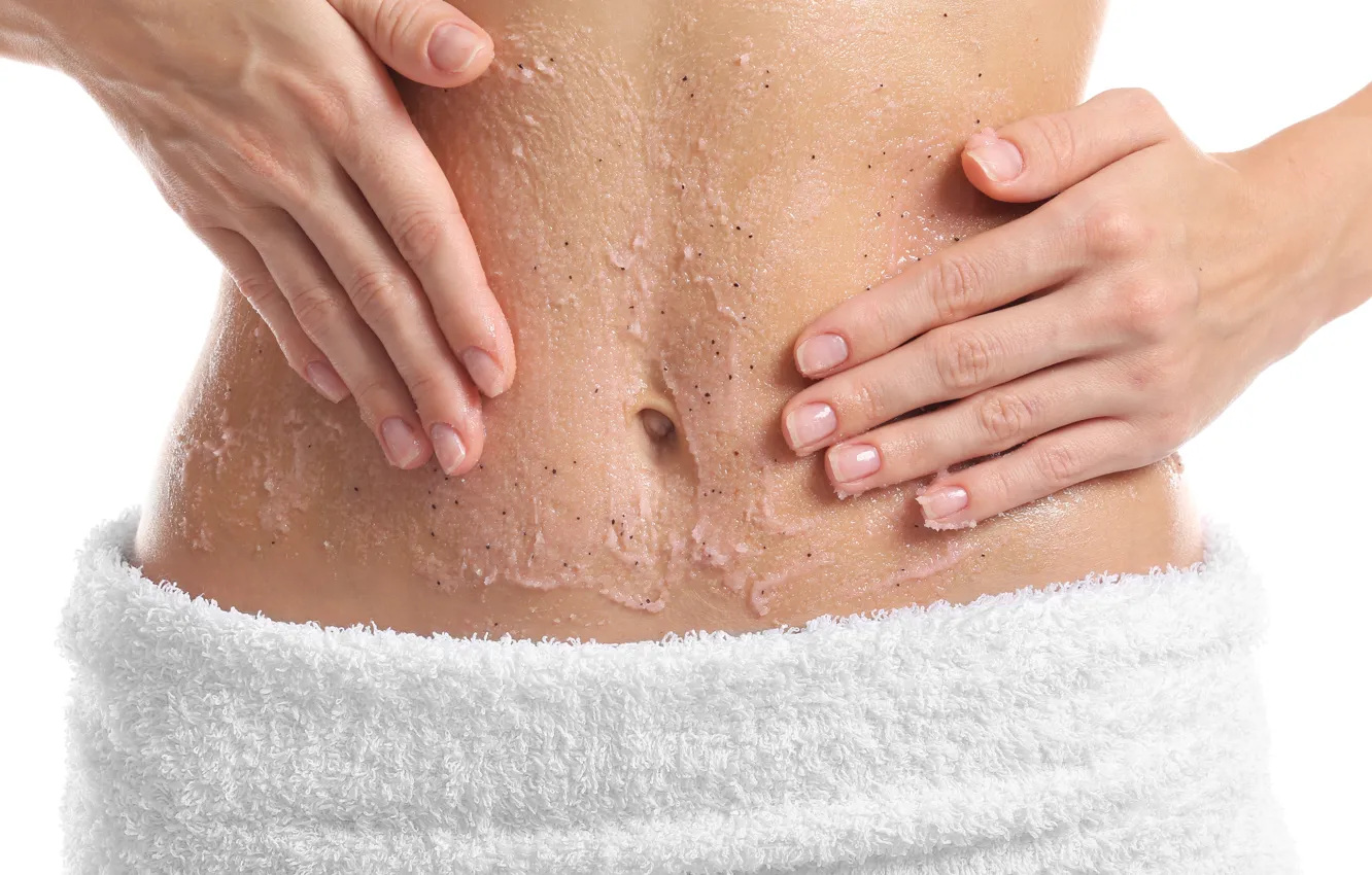 Photo wallpaper woman, bath, towel, navel, creams, hydration