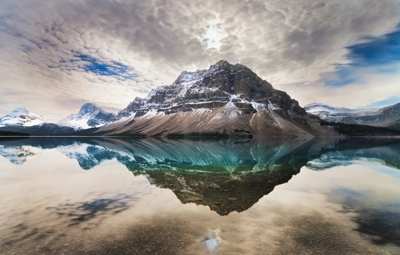 Photo wallpaper clouds, reflection, Bow Lake