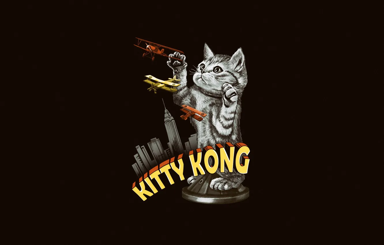 Photo wallpaper King Kong, Minimalism, Kitty, Aircraft, Humor, Cat, Art, Kitty