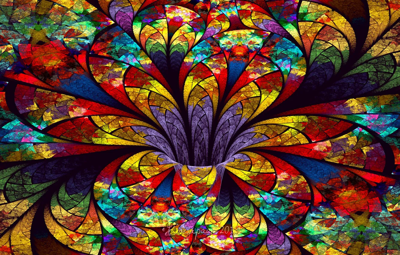 Photo wallpaper glass, flowers, petals, stained glass, the volume