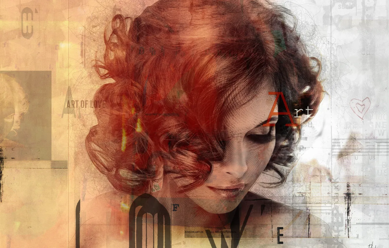 Photo wallpaper girl, mood, art, red