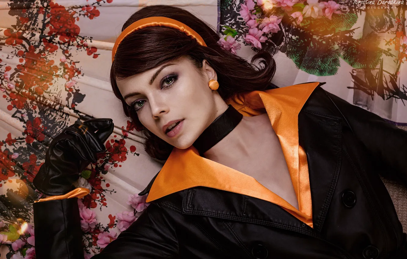 Photo wallpaper look, girl, pose, photo, model, makeup, gloves, cosplay