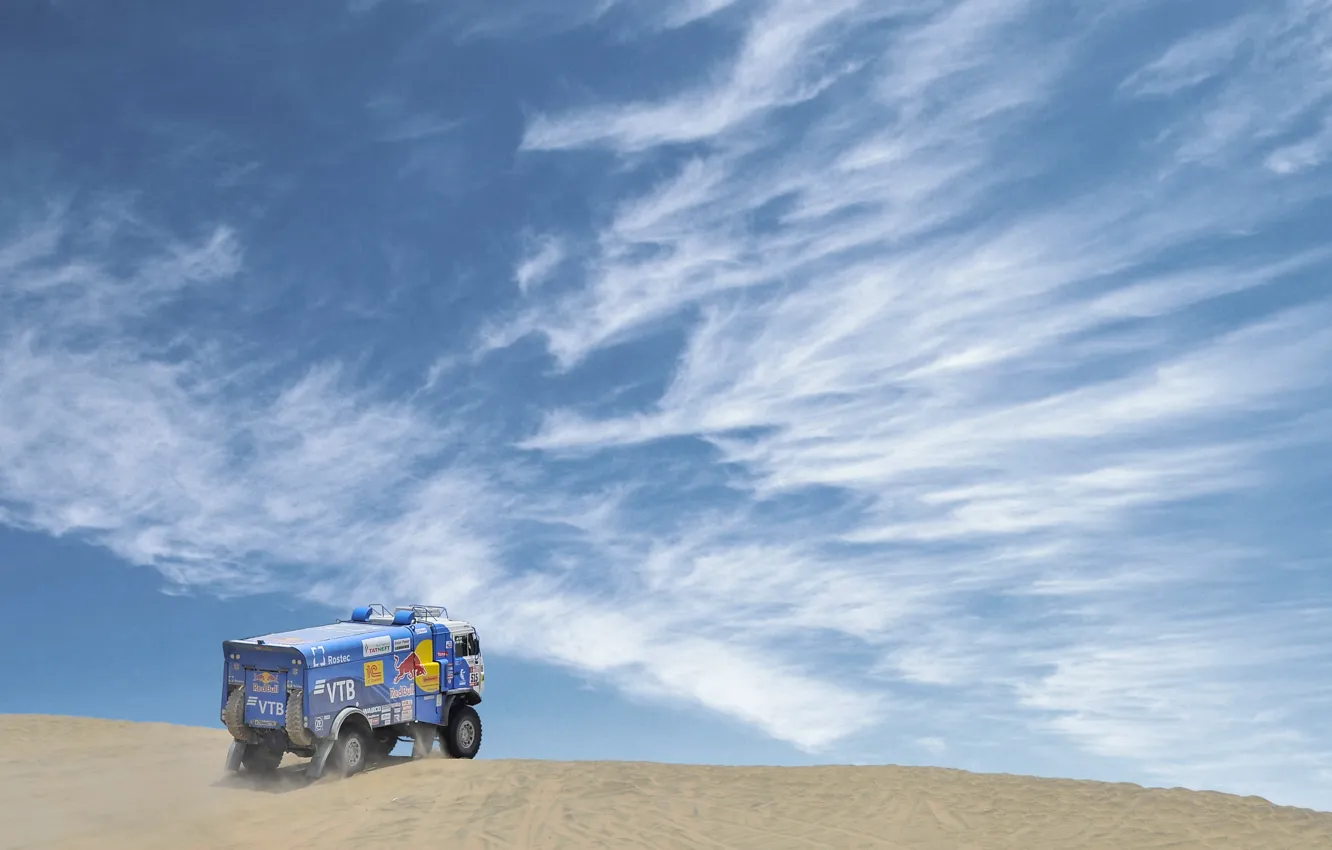 Photo wallpaper The sky, Sand, Clouds, Truck, Race, Master, Russia, Kamaz