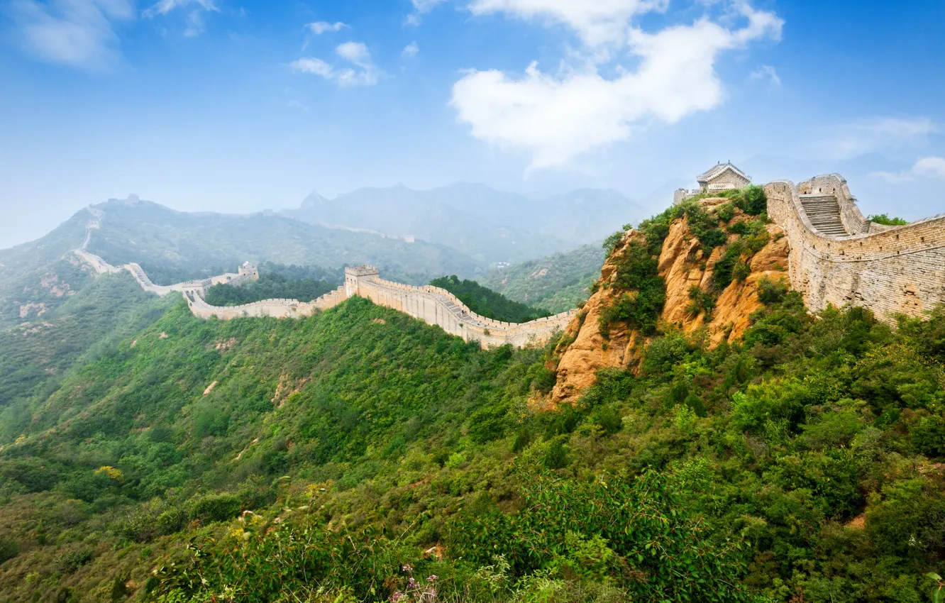 Photo wallpaper The sky, Mountains, Grass, China, Landscape, The Great Wall Of China, Great Wall Beijing