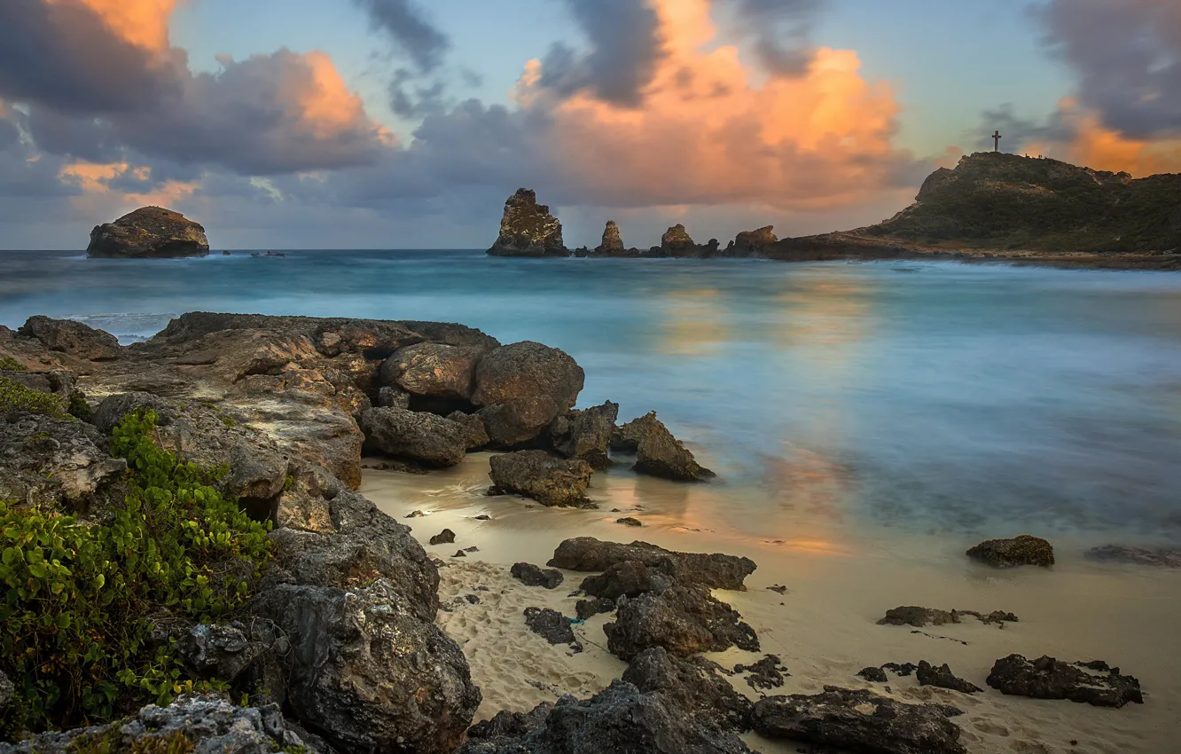 Photo wallpaper sea, beach, the sky, clouds, stones, rocks, shore