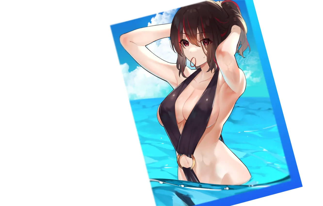 Photo wallpaper girl, sexy, beach, sea, ocean, anime, water, pretty