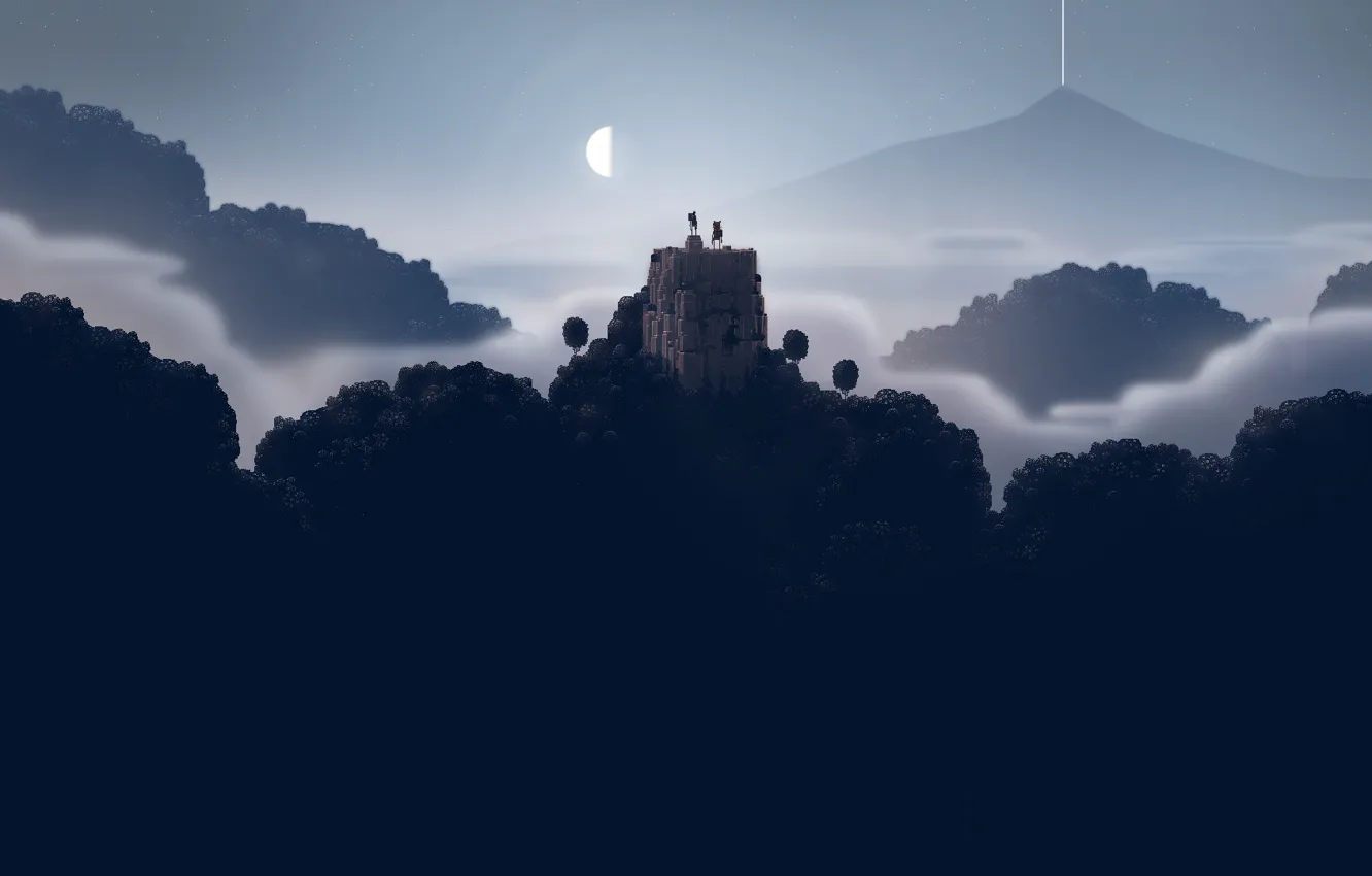 Photo wallpaper landscape, mountains, the game, view, sword, pixels, Lena, sorcery