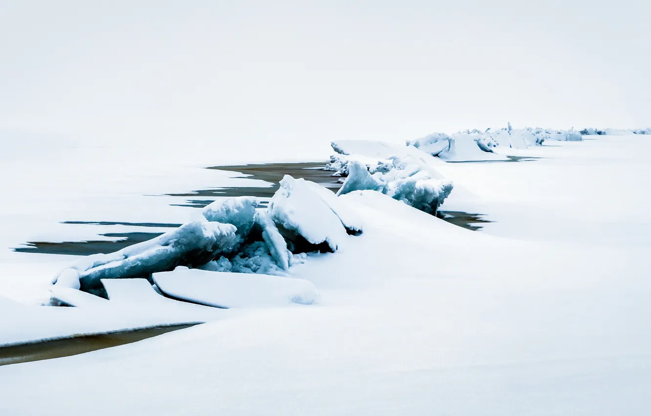 Photo wallpaper snow, river, ice