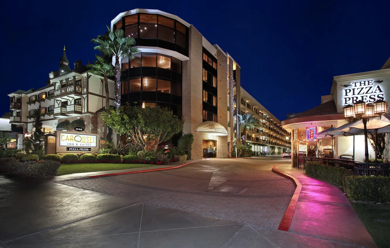 Photo wallpaper night, lights, Park, street, home, CA, USA, Disneyland