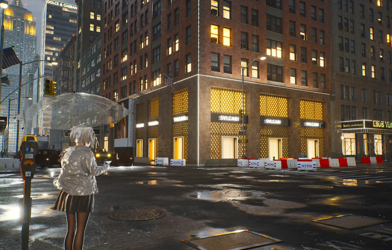 Photo wallpaper girl, the city, rain, by rengreng