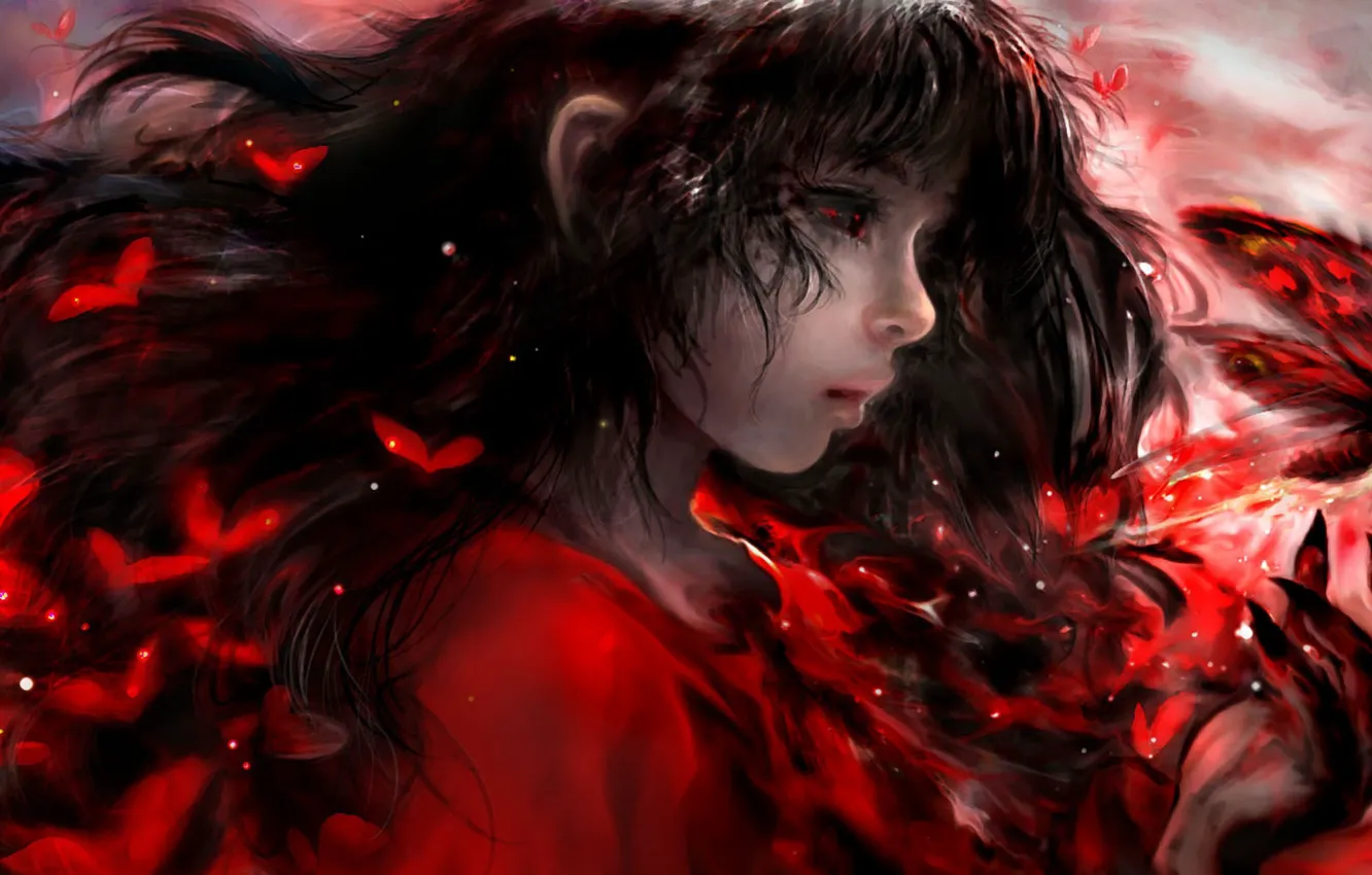 Photo wallpaper butterfly, blood, the demon, girl
