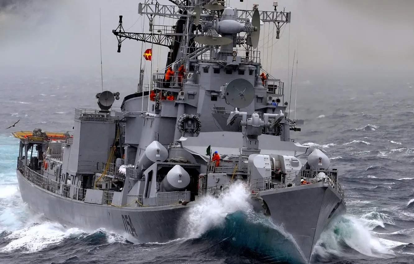 Photo wallpaper sea, wave, ship, destroyer, The Indian Navy, "Ranvir", the project 61МЭ