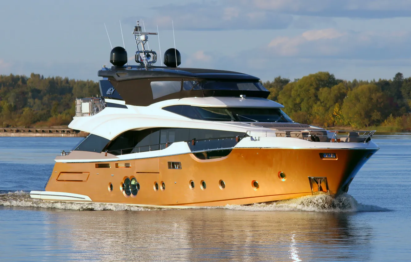 Photo wallpaper autumn, river, stay, yacht