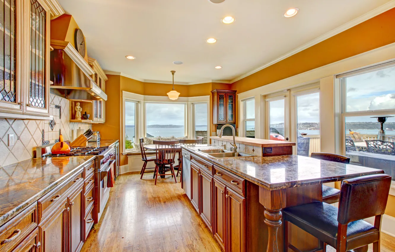 Photo wallpaper design, photo, table, interior, window, kitchen