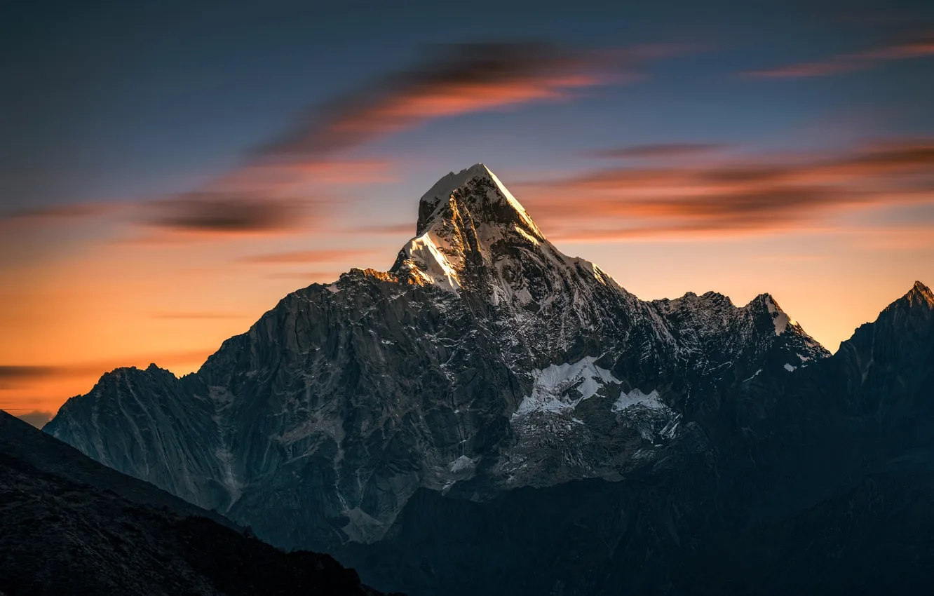 Photo wallpaper China, sky, nature, sunset, mountains, clouds, snow, sunlight