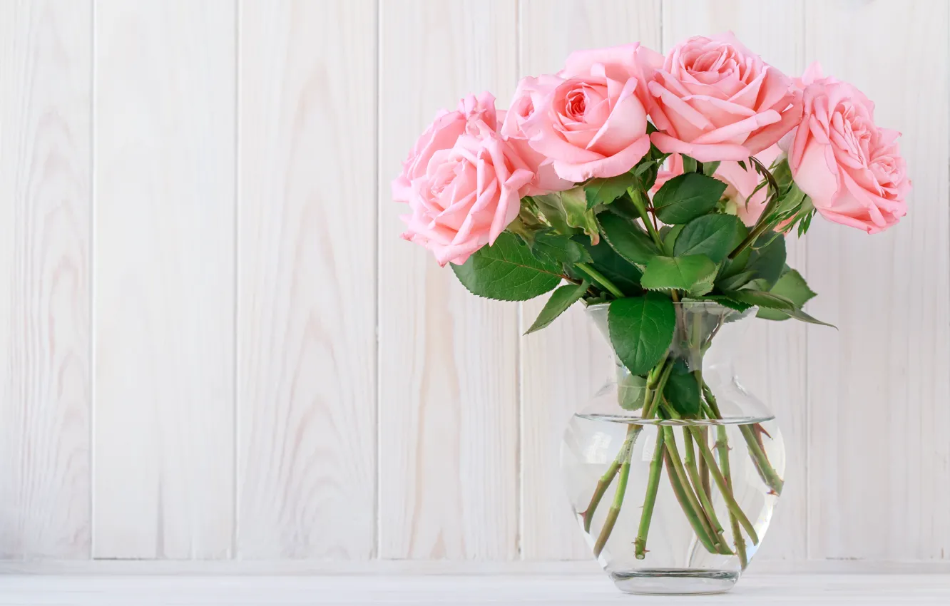 Photo wallpaper table, roses, bouquet, pink, Azarova