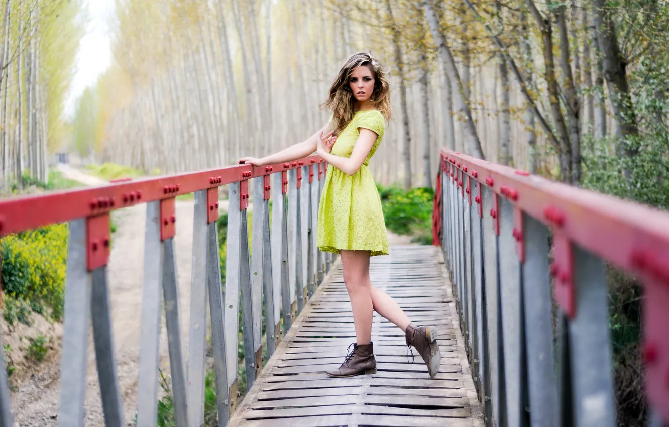 Photo wallpaper woman, bridge, young, stylish, crossing