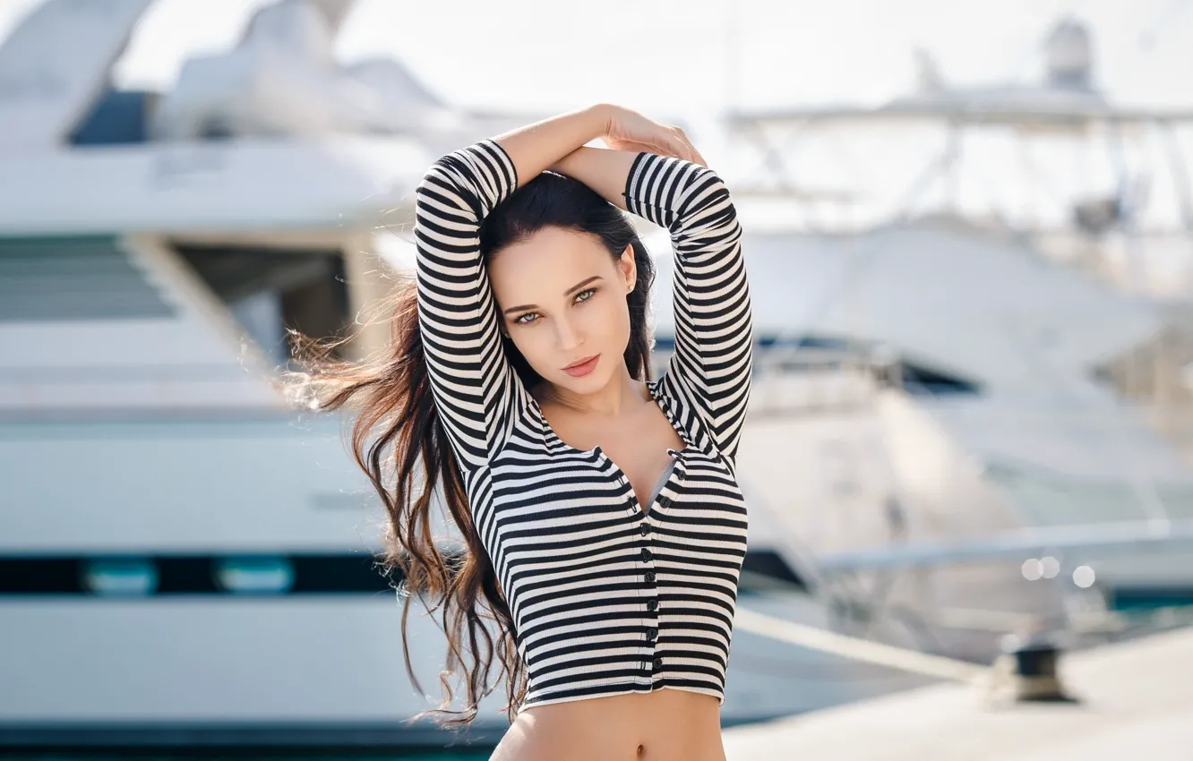 Photo wallpaper girl, photo, photographer, blue eyes, model, lips, face, brunette