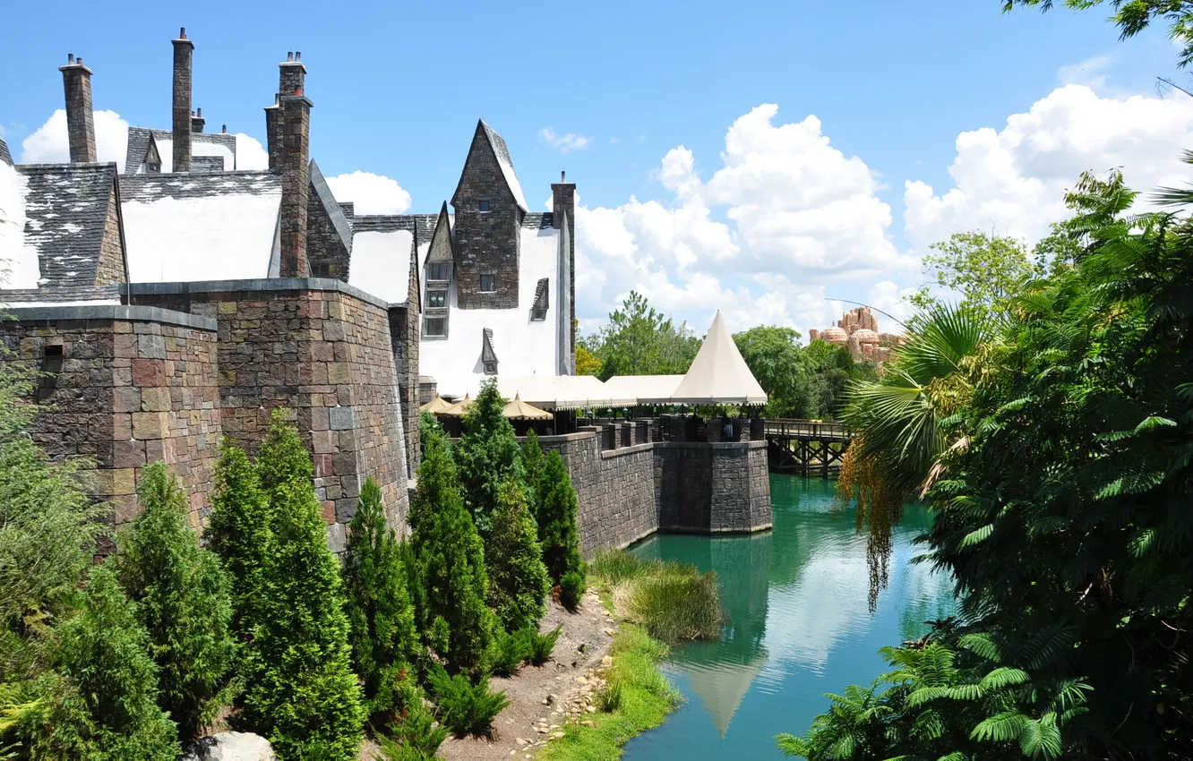 Photo wallpaper lake, Park, castle, USA, USA, America, fortress, Harry