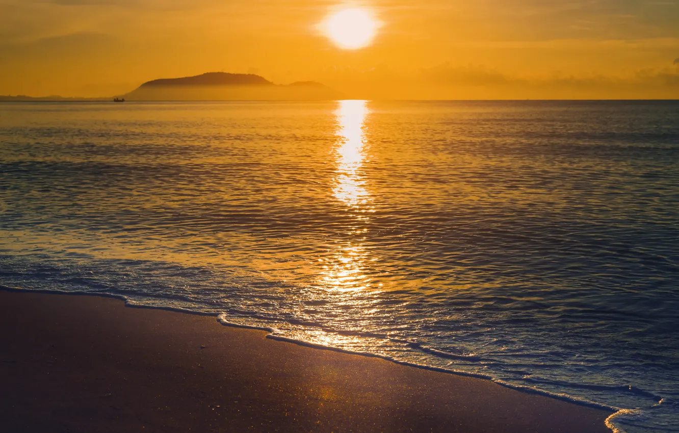 Photo wallpaper sand, sea, wave, beach, summer, the sun, sunset, summer