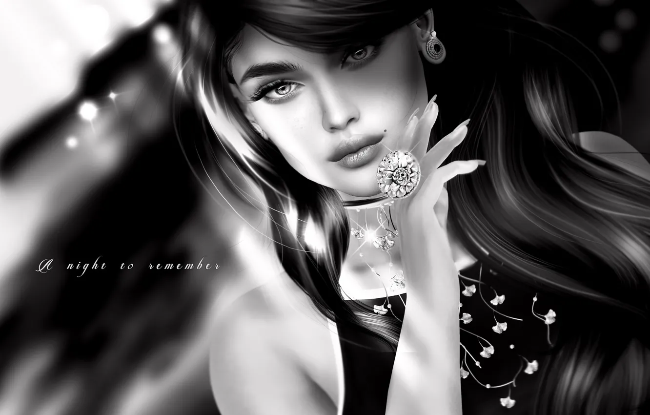 Photo wallpaper girl, ring, Noir
