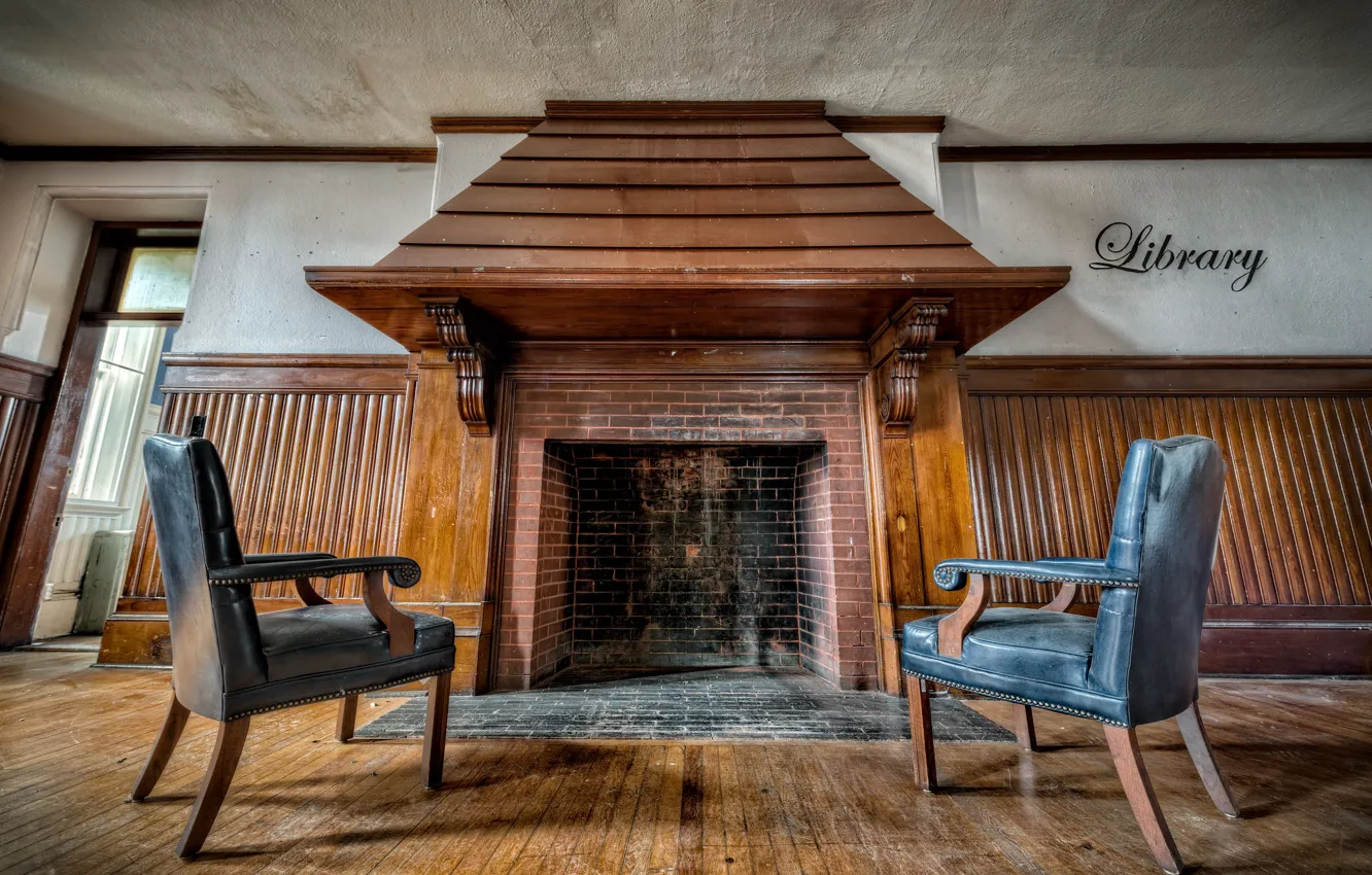 Photo wallpaper room, chair, fireplace