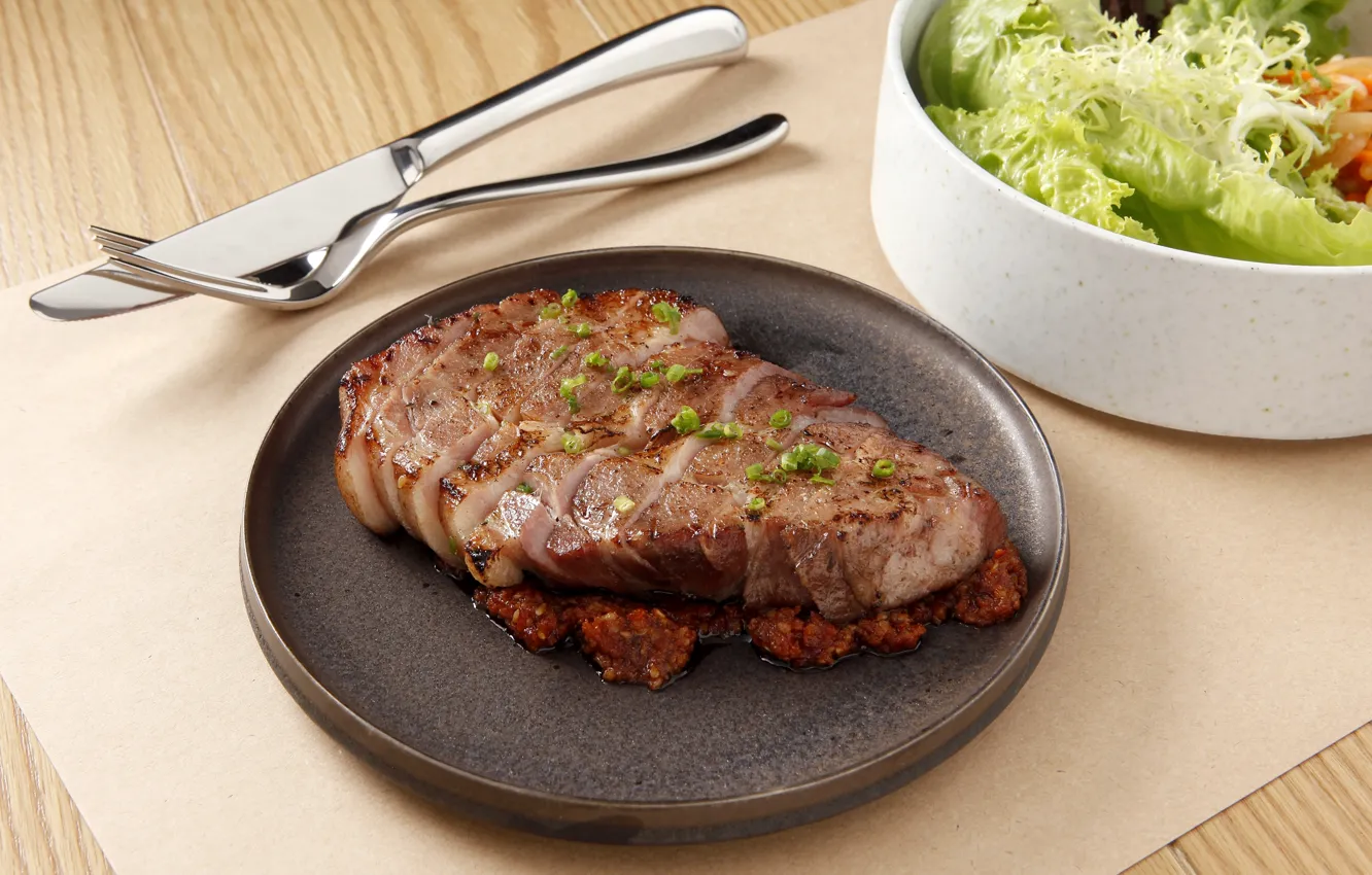 Photo wallpaper meat, dish, salad