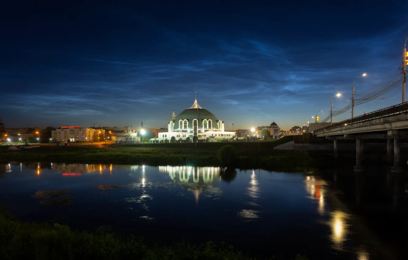 Photo wallpaper night, bridge, the city, river, lighting, Museum, Tula, Pavel Trefilov