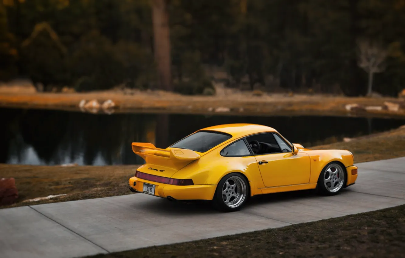 Photo wallpaper Auto, Yellow, 911, Porsche, Pond, Machine, Porsche 911, Carrera