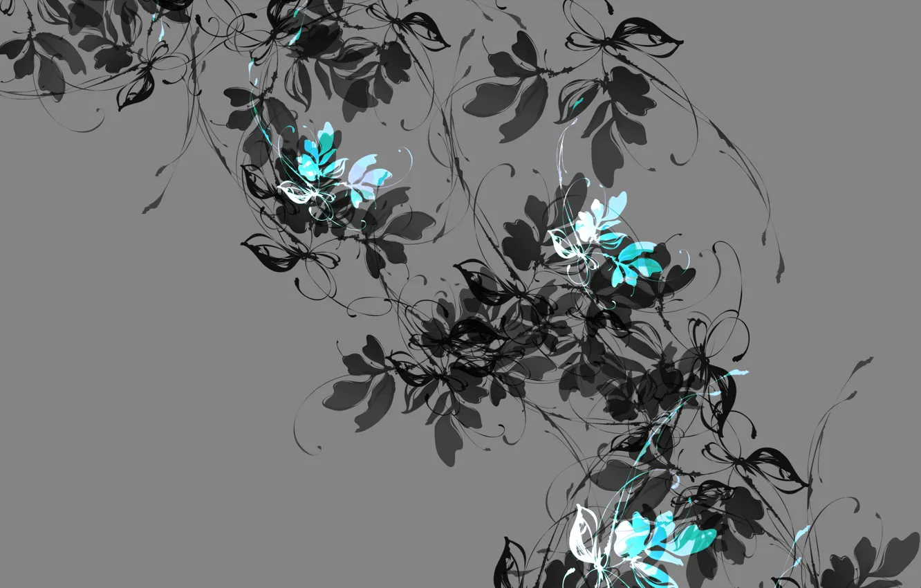 Photo wallpaper flowers, branch, texture, grey background