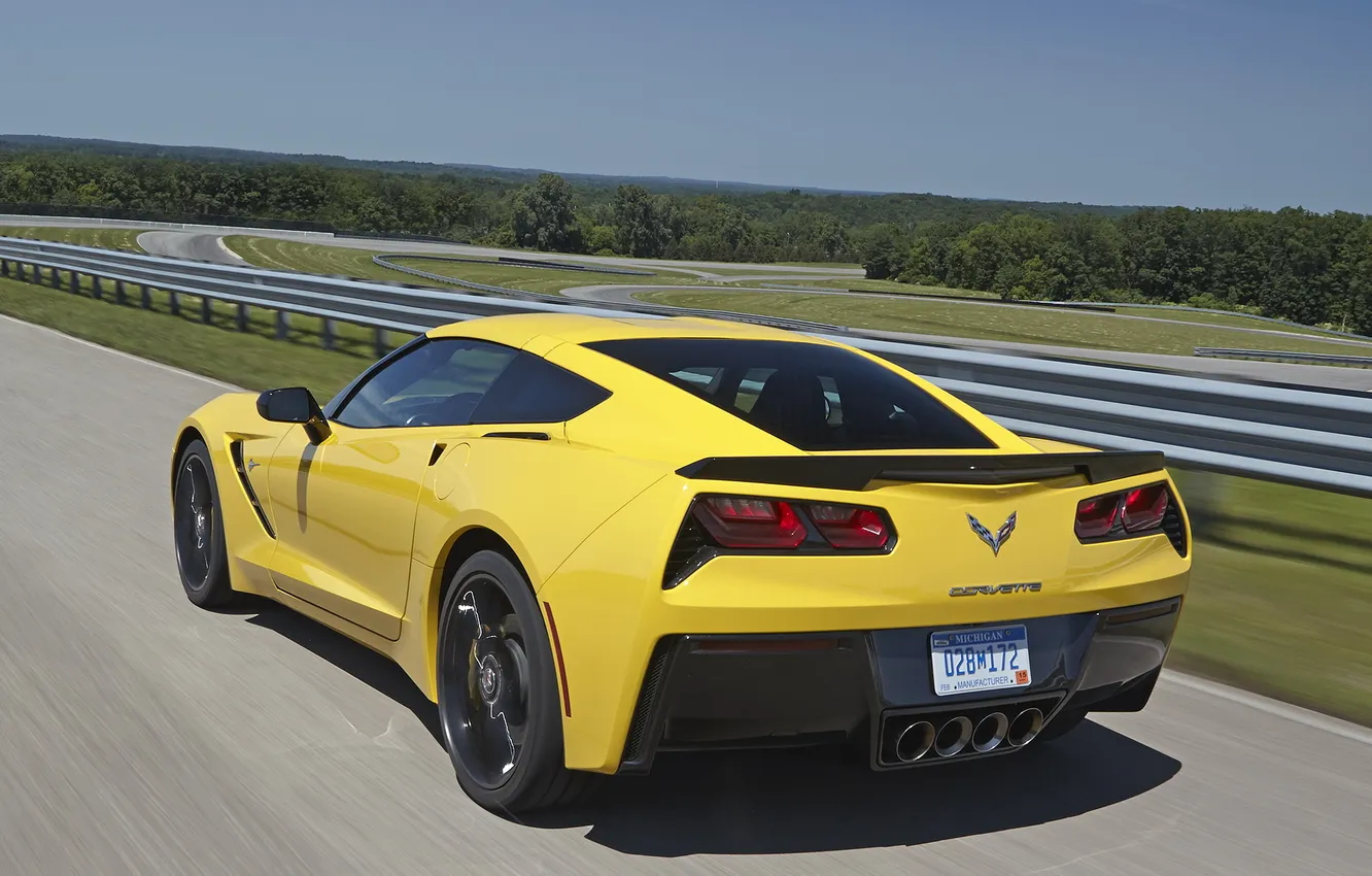 Photo wallpaper car, Corvette, Chevrolet, yellow, speed, Stingray