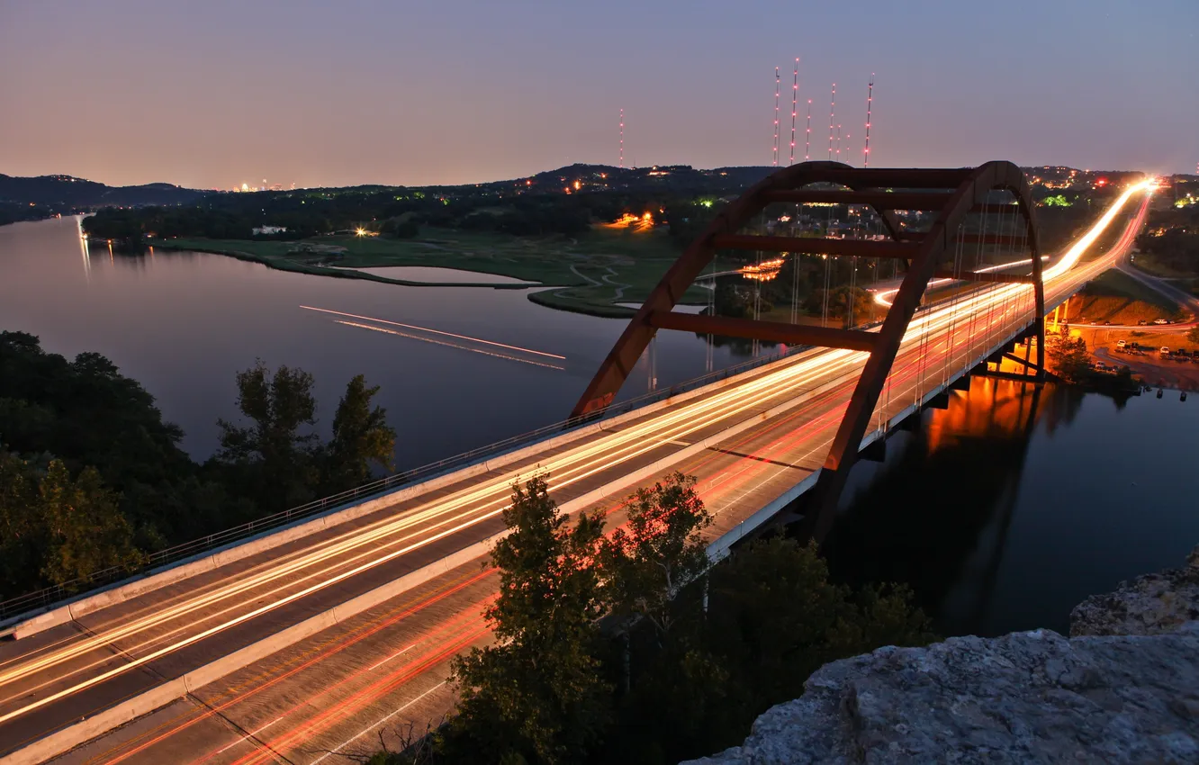 Photo wallpaper bridge, lights, the evening, Texas, Austin