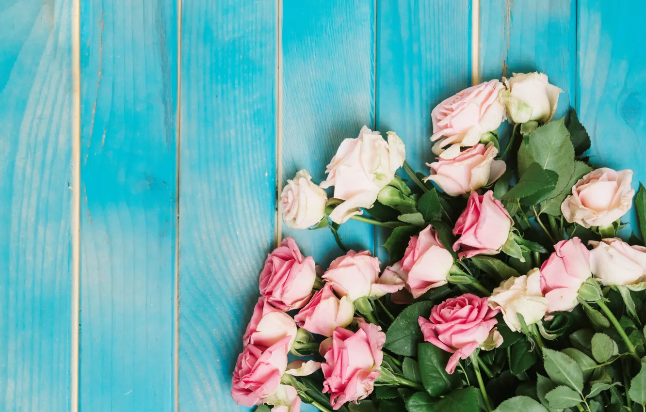 Photo wallpaper flowers, roses, pink, buds, fresh, wood, pink, flowers